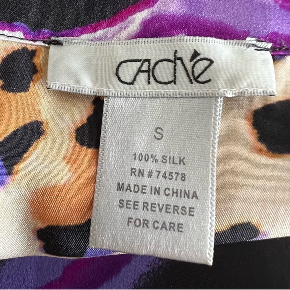 Cache' Vintage Abstract Animal Print Silk Top Dolman Sleeve Purple Artsy 90s S - Picture 6 of 7